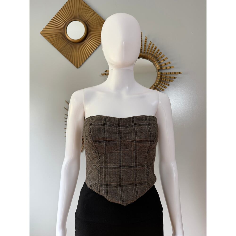 Free People- Brown Out West Plaid Corset